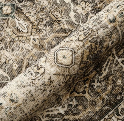 PureCozy Brown Runner Rug 2x6 Vintage Area Carpet Hallway Long Indoor Kitchen Washable Living Room Low Pile Traditional Distressed Retro Accent Throw Rug Non Slip Laundry Bathroom Office Dining Room