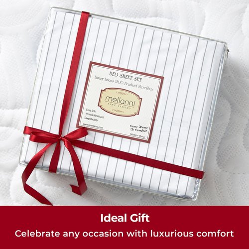 Mellanni California King Sheets Set - 4 PC Iconic Collection Bedding - Hotel Luxury, Extra Soft, Cooling Bed Sheets - Wrinkle, Fade, Stain Resistant (Cal King, Pinstripe Gray)