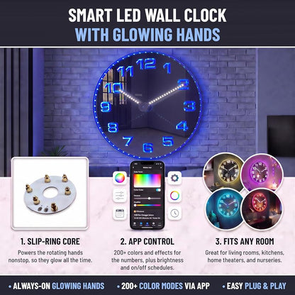 AdvPro GlowHands LED Neon Wall Clock - 18 Inch with RGB App & USB Power (Variation: Classic 1-12+18")