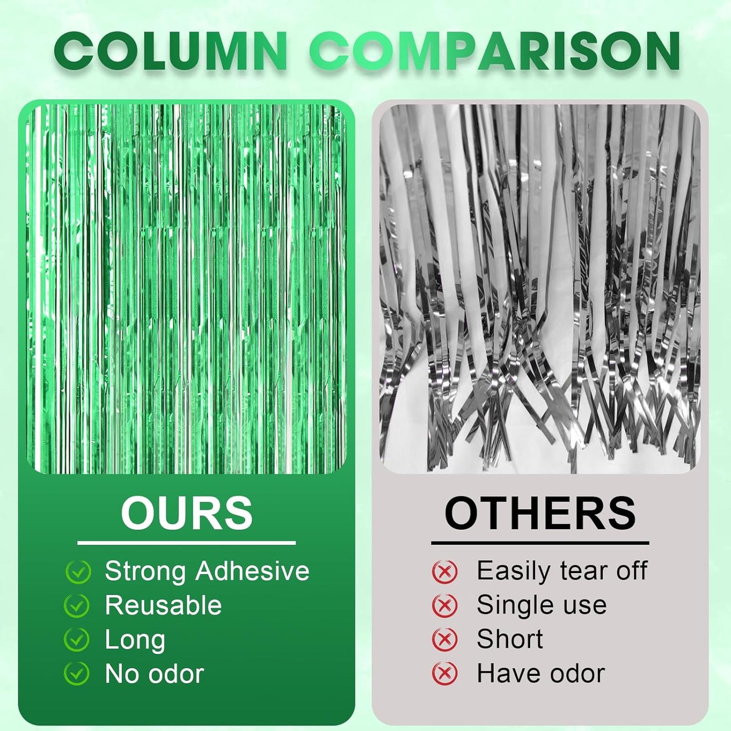 Voircoloria Laser Green Foil Fringe Backdrop Curtains - 3 Pack Tinsel Streamers for Parties & Events