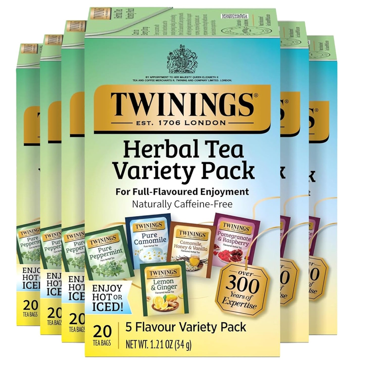 Twinings Herbal Tea Variety Pack - 20 Count (Pack of 6) | 5 Flavours, Naturally Caffeine-Free, Enjoy Hot or Iced