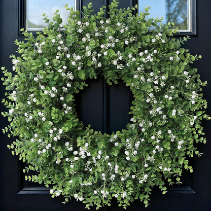 Skiennix 26" Artificial Eucalyptus Wreath - Faux Greenery with Baby's Breath for Front Door Decor