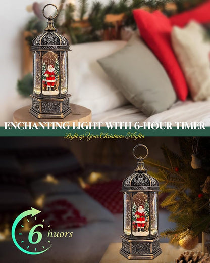 12: Large Musical Christmas Snow Globe Lantern - 13" With 8 Songs, Dual Power Santa & Reindeer