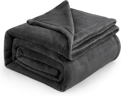 Bedsure GentleSoft Fleece Blanket - Soft, Lightweight, Plush Cozy Luxury in Dark Grey | Queen Size 90x90 Inches