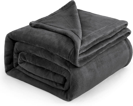 Bedsure GentleSoft Fleece Blanket - Soft, Lightweight, Plush Cozy Luxury in Dark Grey | Queen Size 90x90 Inches