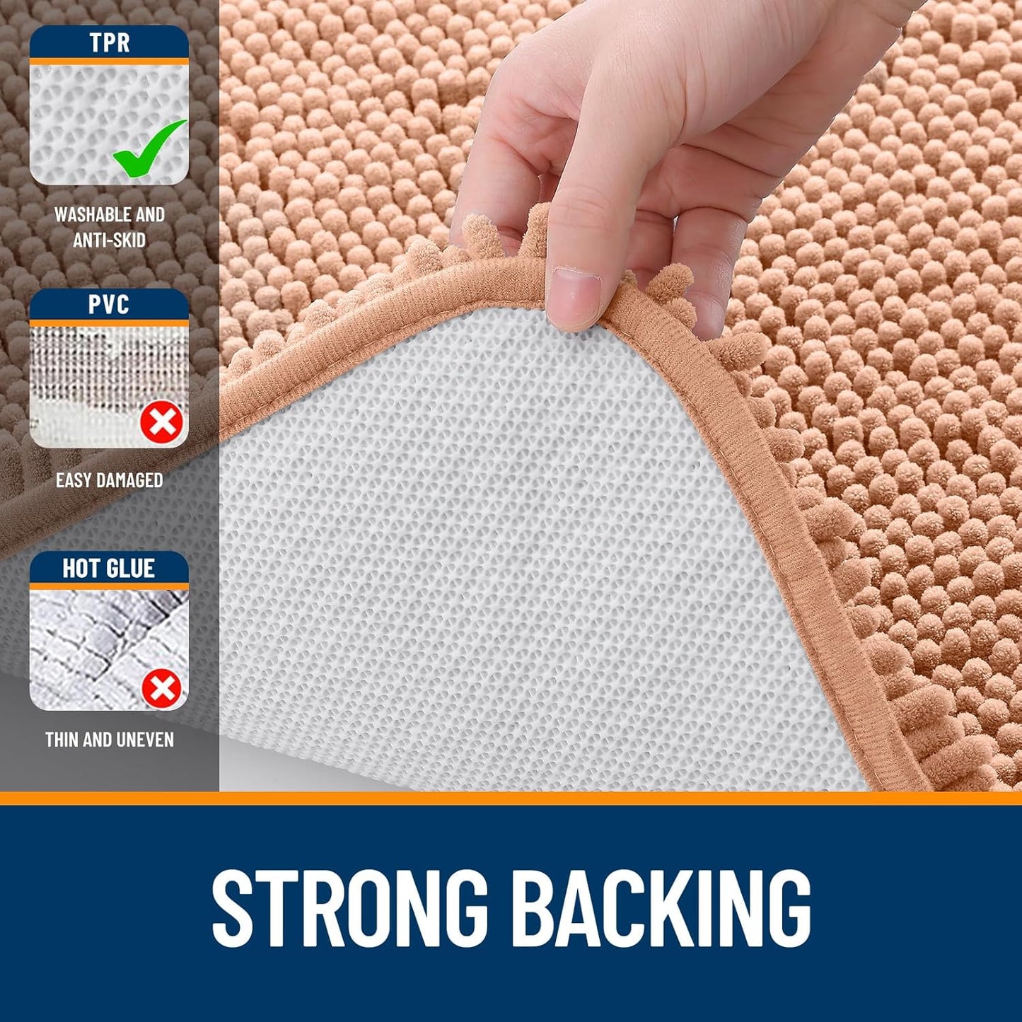 OLANLY Large Bathroom Rugs - Extra Soft Absorbent Chenille Bath Mats | Quick Dry, Machine Washable, Peach 44x32