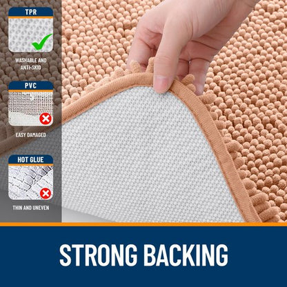 OLANLY Bathroom Rugs 50x30, Extra Soft Absorbent Chenille Bath Rugs, Rubber Backing Quick Dry, Machine Washable Bath Mats for Bathroom Floor, Tub and Shower, Home Decor Accessories, Peach