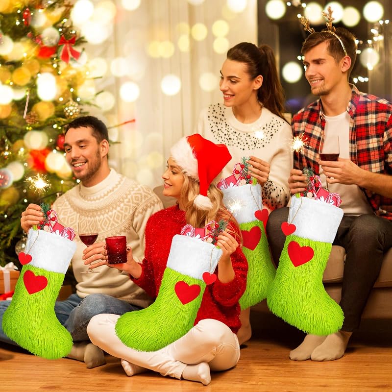 Cozypower 6-Piece Green Christmas Stocking Set – 18 Inch Faux Fur Holiday Stockings (Variation: 6)