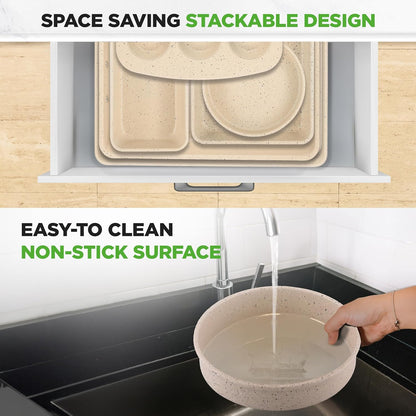 NutriChef 8-Piece Bakeware Set - Non-Stick Carbon Steel Pans | Includes Sheet, Muffin, Round, Loaf & More | Oven Safe to 450°F | Marble Cream Finish