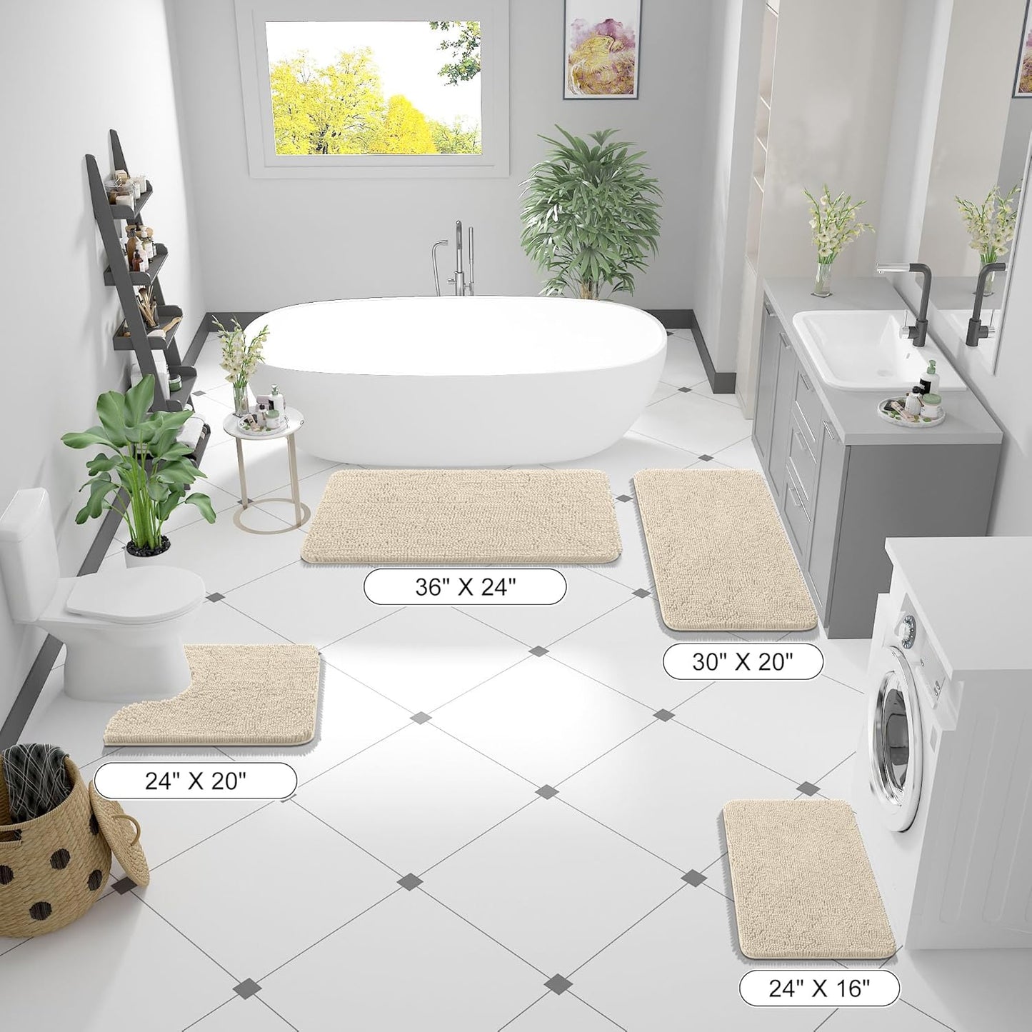OLANLY Bathroom Rugs - Extra Soft Chenille Bath Mats | Quick-Dry, Machine Washable, 30x20, Sand Color