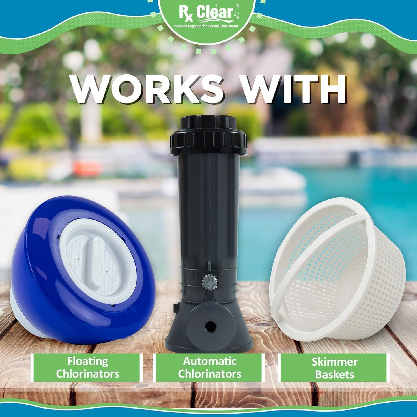 Rx Clear Chlorine Tabs - 3 Inch Stabilized Tablets for Pool Sanitization | 5 Pounds | Long Lasting & UV Protected
