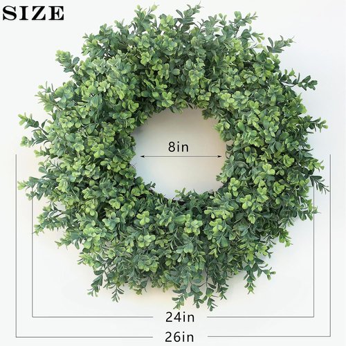 Boxwood Wreath | 26'' Large Artificial Greenery for Front Door & Home Decor - All Seasons