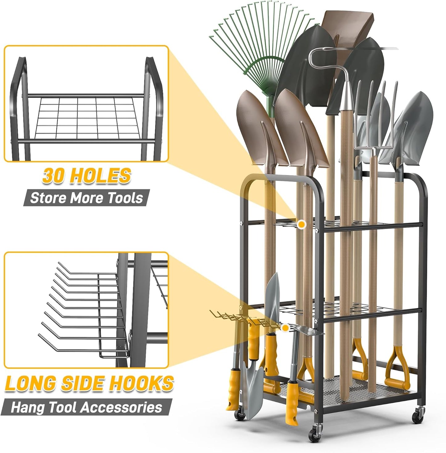 Ultrawall Garden Tool Organizer - Lockable Wheels for Easy Mobility | Versatile Storage Rack for Indoor & Outdoor Use