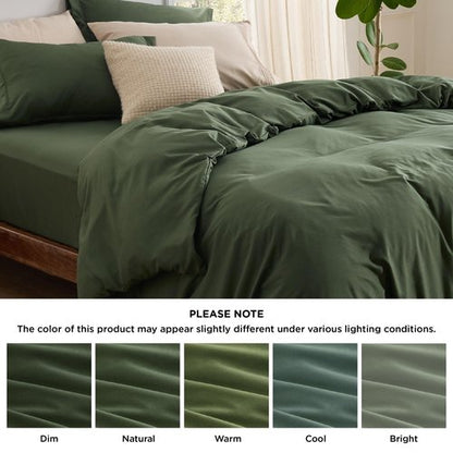 Bedsure Duvet Cover with Fitted Sheet Queen - Cooling Deep Pocket, Hotel Luxury Soft Double Brushed Bedding Set with Zipper Closure, 1 Duvet Cover, 1 Fitted Sheet, 2 Pillow Shams, NO Comforter, Green