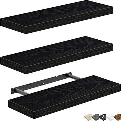 QEEIG Floating Shelves - Stylish Wall Storage for Bathroom, Bedroom & Kitchen | Set of 3, 16 Inch, Black