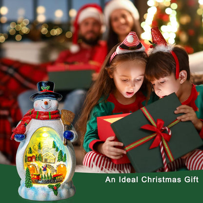 Snowman Figurine - Lighted Christmas Village with Animated Train | Battery & USB Powered Holiday Decor