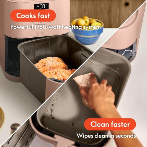 Bella 6 Qt Slim Air Fryer - EverGood™ Ceramic Nonstick Coating, Adjustable Temp, 6 Cooking Presets, Blossom Color