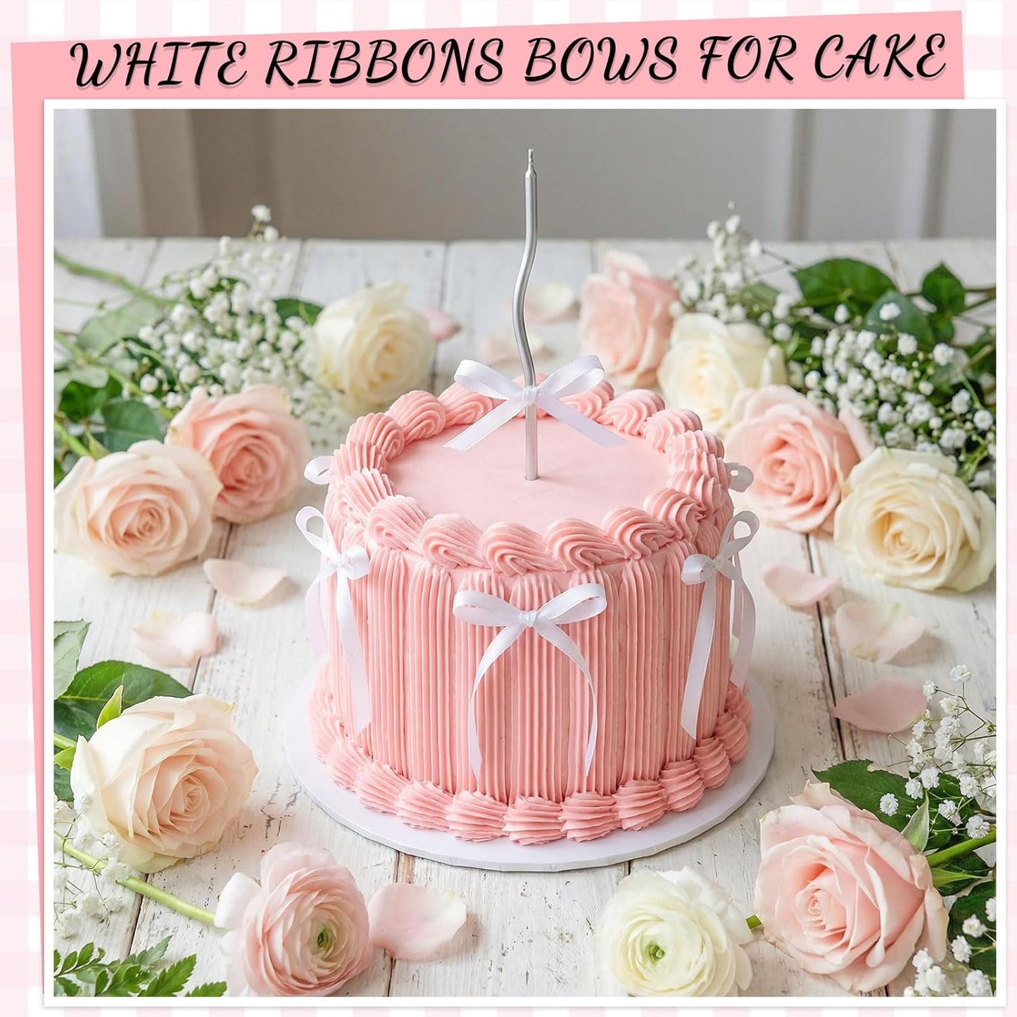 Skiennix 30 Pack Bow Cake Toppers - Elegant White Ribbons for Birthday & Wedding Decor