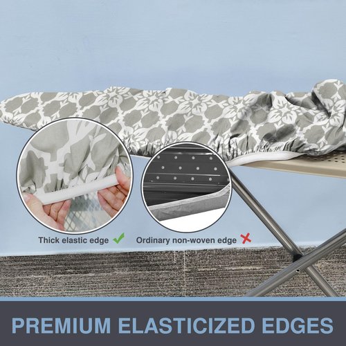 VividPaw Ironing Board Cover and Pad, Thick Padding, Elastic Edge, Silicone Coated, Resist Scorching, Adjustable Fastener, Heavy Duty Padded Iron Board Covers (Floral Tiling, 15" x 54")