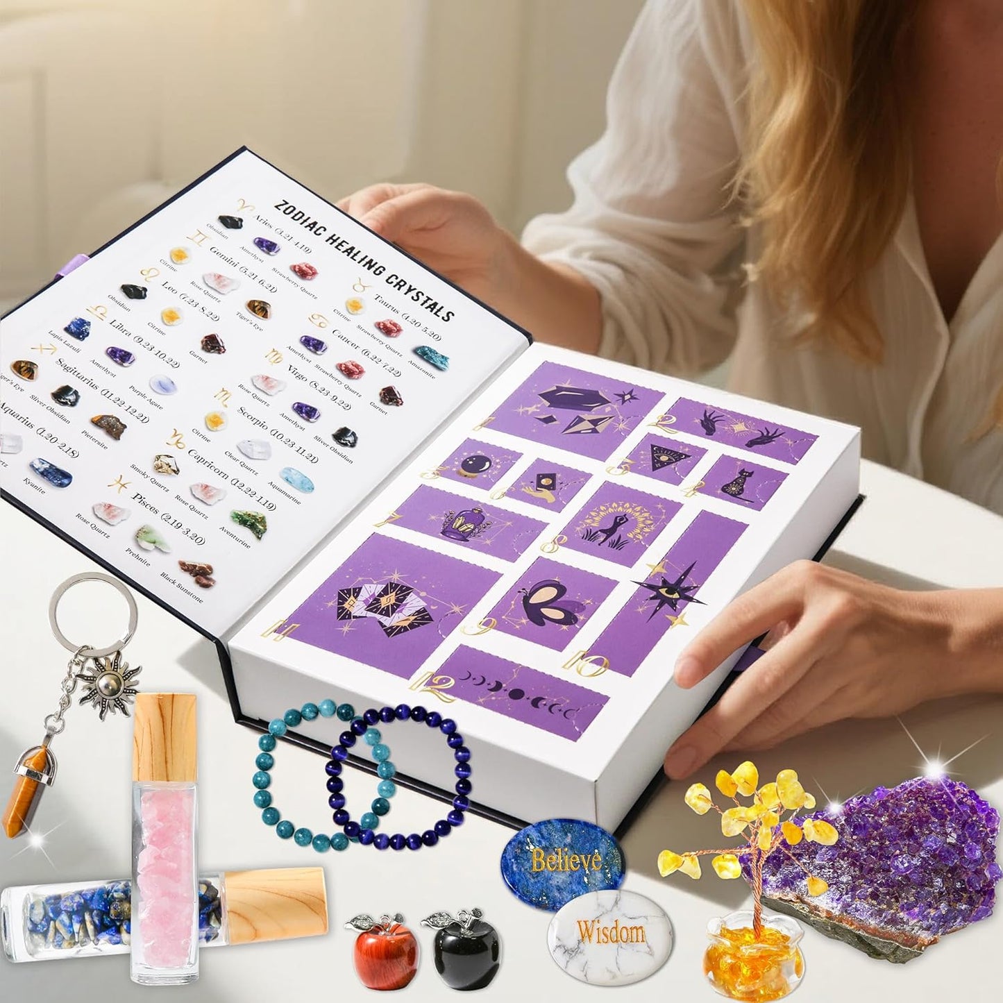 MYDAYS&DESIGN 2026 Crystal Advent Calendar - 12 Days of Zodiac Healing Crystals & Gemstones | Perfect Christmas Gift for Women, Teens & Girls
