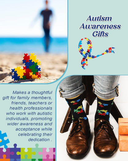 Skiennix Autism Awareness Socks - 12 Pairs Colorful Graphic Designs for Men & Women | Perfect Gift