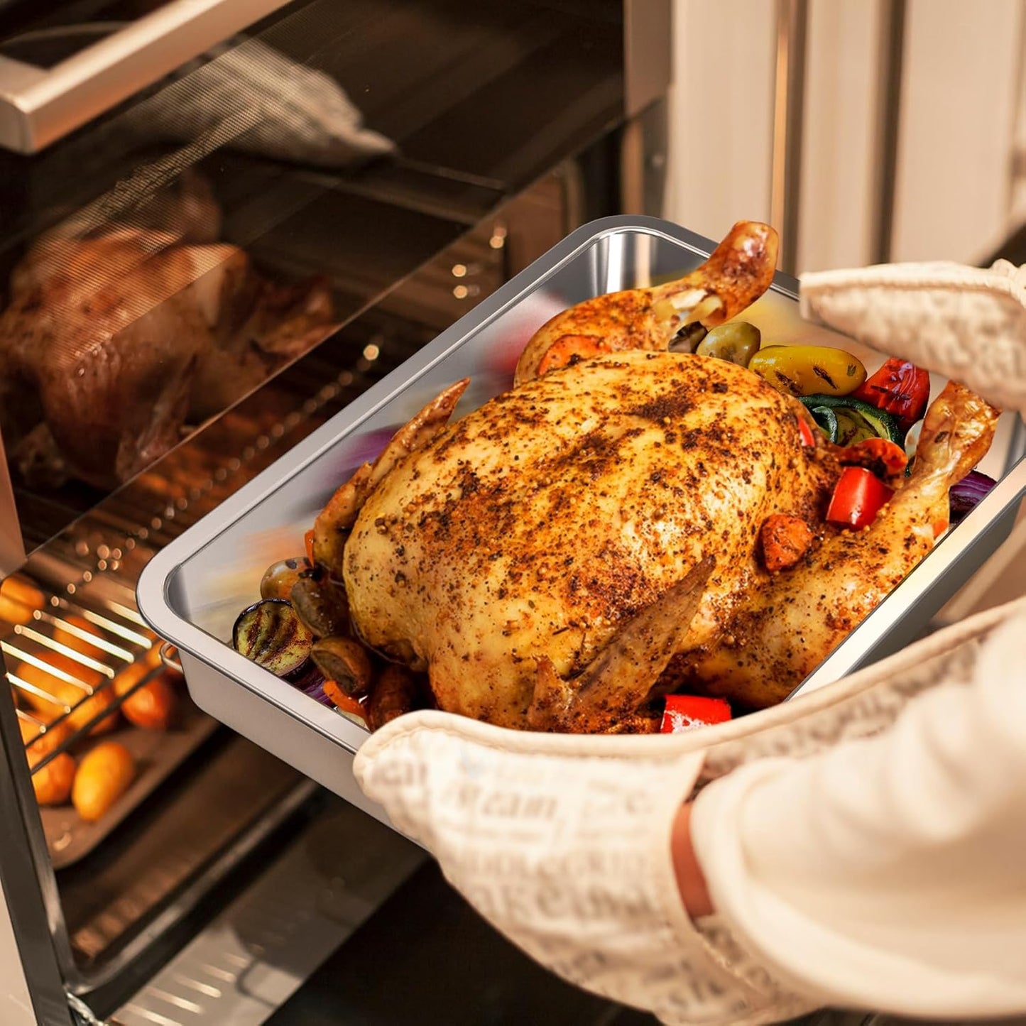 Onlyfire Stainless Steel Baking Pan - Versatile Rectangular Cookie Sheet for Baking & Grilling | 15.5” x 11.6” x 2.7”