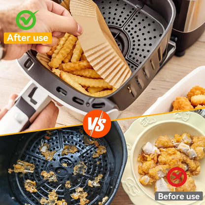 Skiennix Air Fryer Paper Liners - 400 Pcs Unbleached Non-Stick Parchment | 8-Inch Square Size