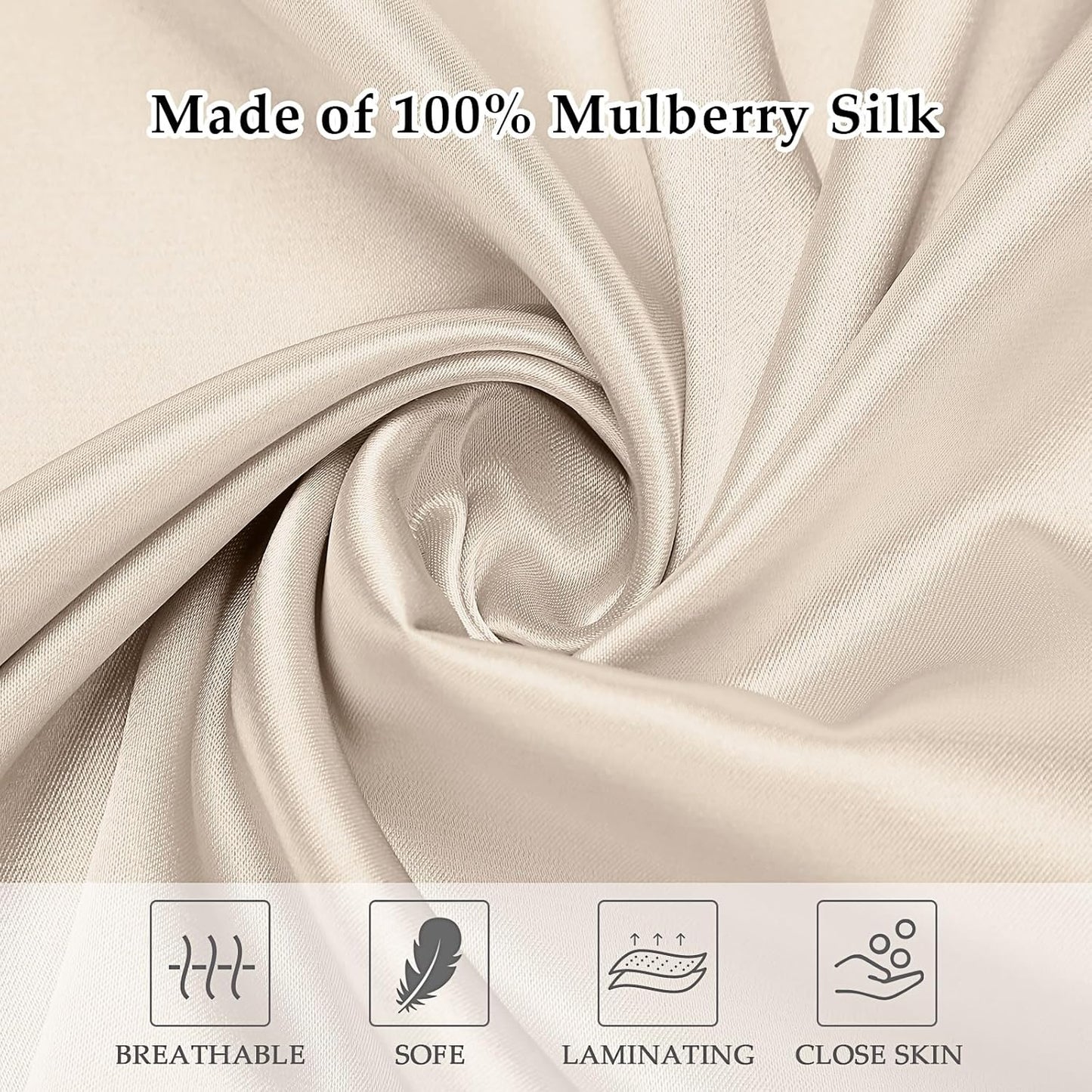 Skiennix Satin Pillowcase Set - 2 Pack with Hidden Zipper, Adjustable Eye Mask & Volume Scrunchie | Champagne