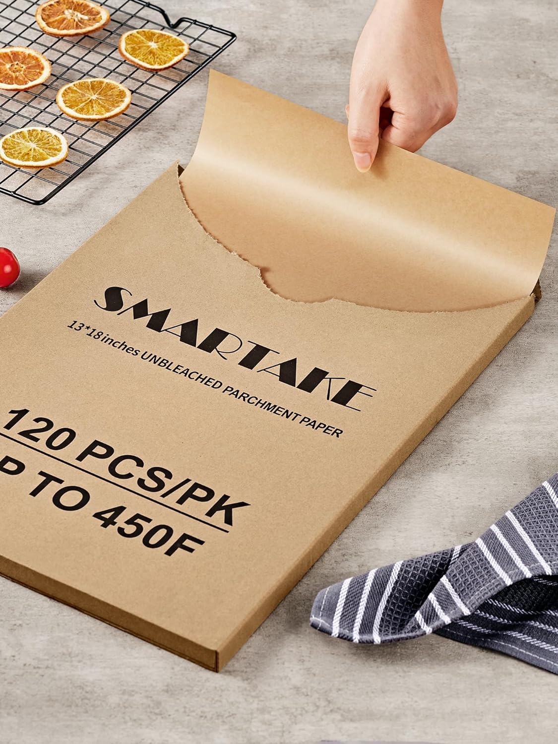 SMARTAKE Parchment Paper Sheets - 120 Pcs Pre-Cut, 13x18 Inch Non-Stick Baking Paper | Unbleached Natural Wood Pulp