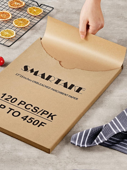 SMARTAKE Parchment Paper Sheets - 120 Pcs Pre-Cut, 13x18 Inch Non-Stick Baking Paper | Unbleached Natural Wood Pulp