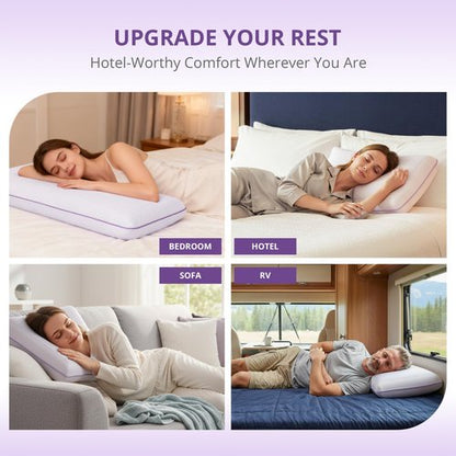 Cooling Pillow for Sleeping, Gel Memory Foam Pillow with Reversible Cover, Neck Support for Side, Back and Stomach Sleepers, Removable & Machine Washable Cover, Bed Pillows for Hot Sleepers, Purple