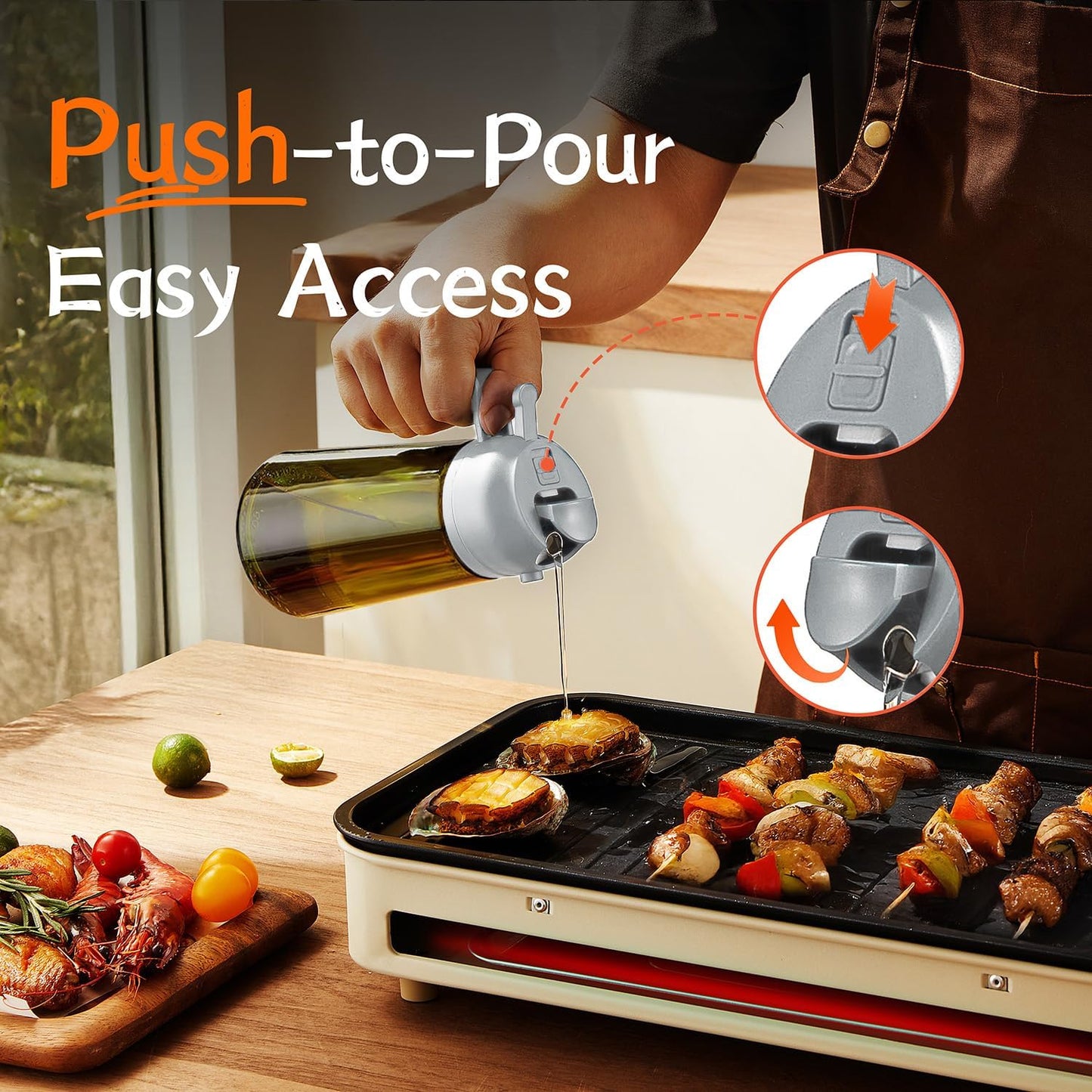 TrendPlain - Olive Oil Dispenser Bottle | 16oz Kitchen Gadget & Air Fryer Accessory - Ash Color