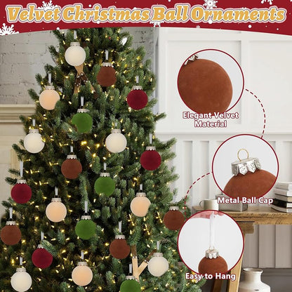 Velvet Flocked Christmas Tree Ornaments Set 25 Pcs 2.36in Multicolor Shatterproof Balls