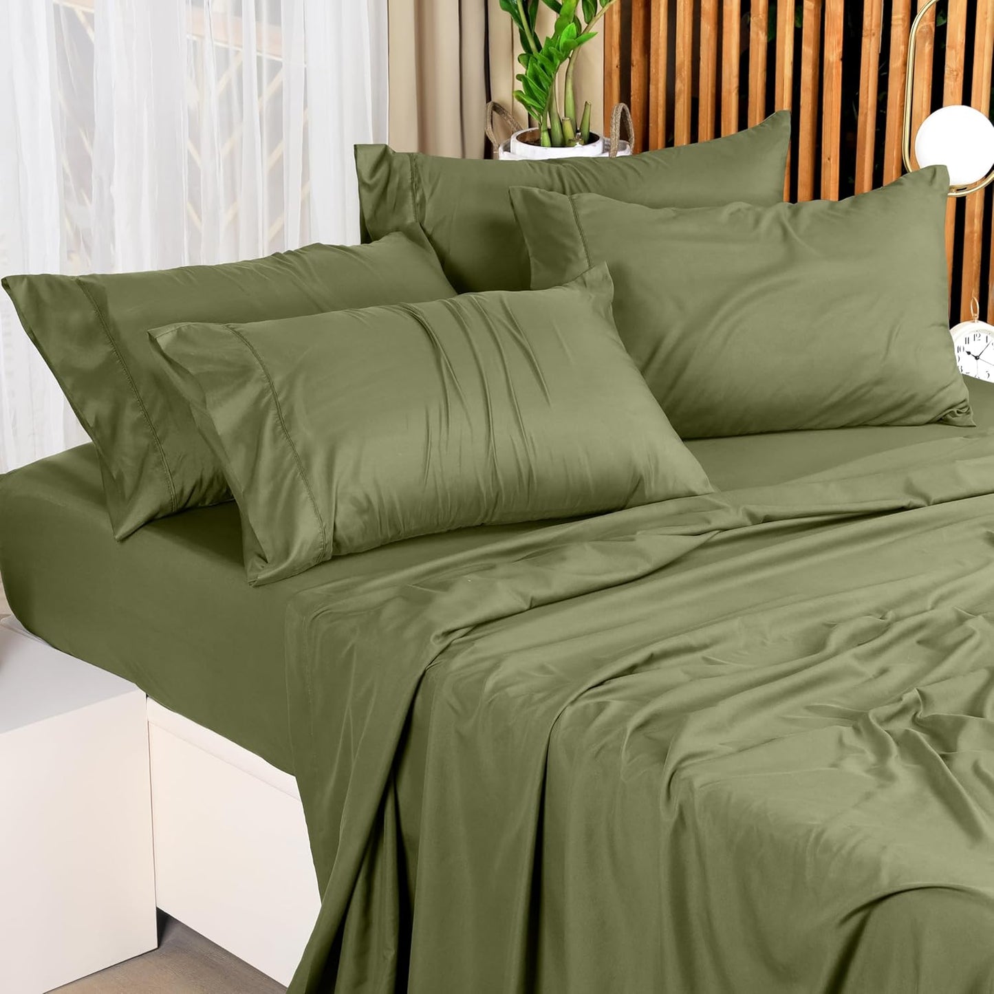 Utopia Bedding Queen Size Sheet Set - Soft & Breathable Microfiber, 4-Piece in Olive | Oeko-Tex Certified