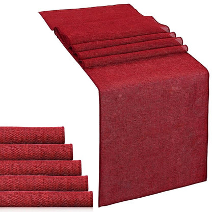 6 Pack Burgundy Burlap Table Runners 13x84 Inch - Farmhouse Dining Décor, 6 Pieces
