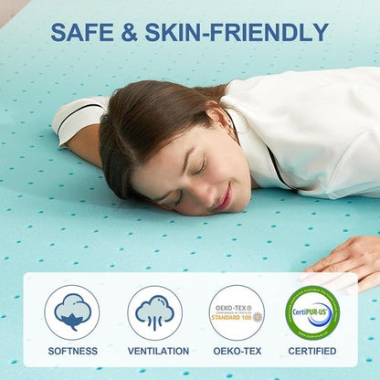 Eiayeebil Memory Foam Mattress Topper - Gel-Infused Ventilated Comfort | Twin XL Size, Soft Blue