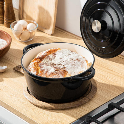 Velaze 7.5 QT Dutch Oven - Enameled Cast Iron Pot with Dual Handles for Sourdough Baking | Black