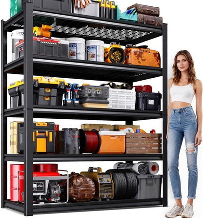Garage Shelving | Heavy Duty Metal Storage Unit - 3500 lbs Capacity, Adjustable 5-Tier Wire Rack, Black - 72"x59"x20"