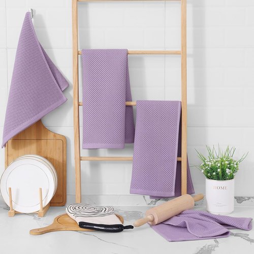 Homaxy Kitchen Dish Towels - Ultra Soft 100% Cotton Waffle Weave, Quick Drying, 13 x 28 Inches, 8-Pack in Lavender