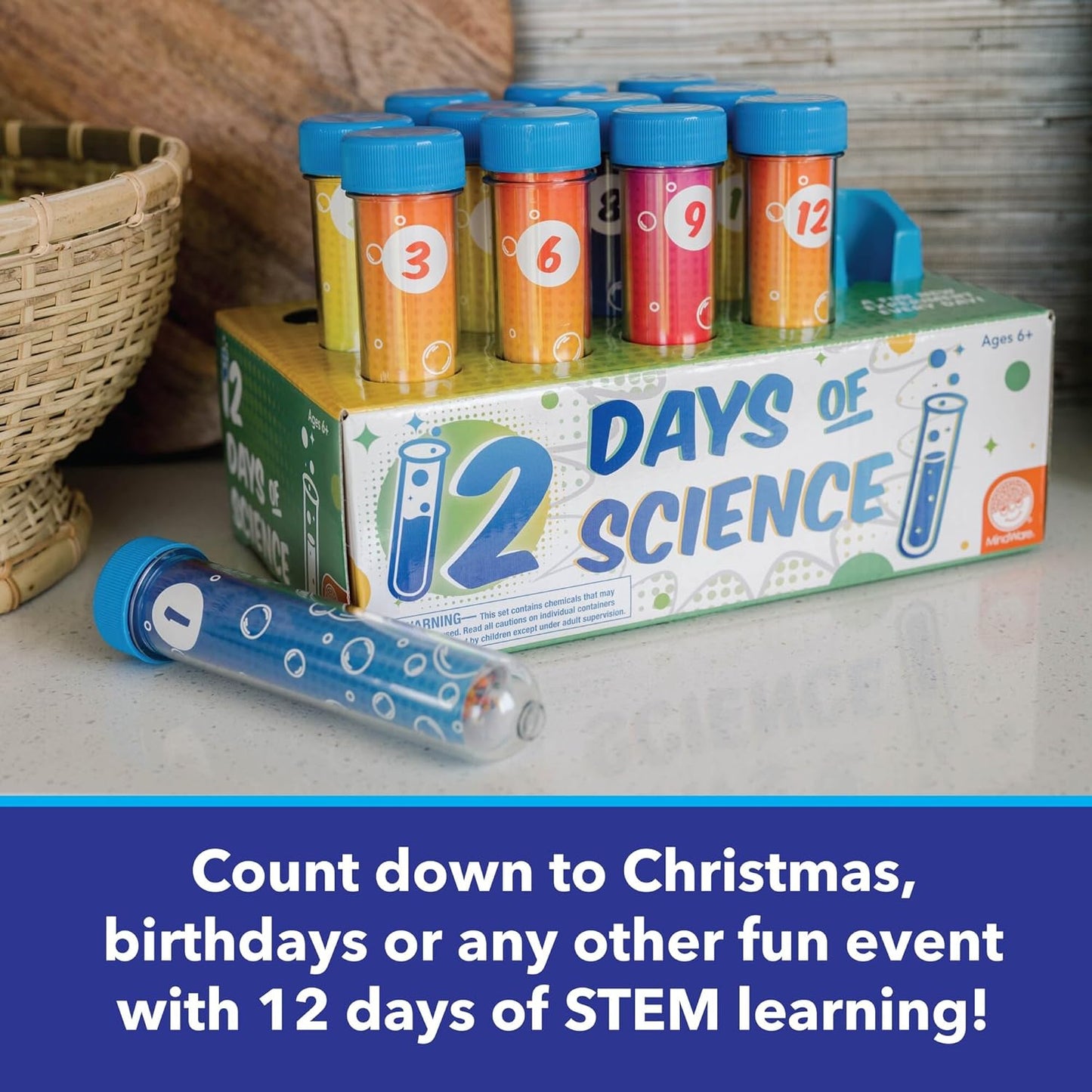 MindWare 12 Days of Science Advent Calendar - Engaging Kids Science Kit with 12 Test Tube Experiments for Ages 6+