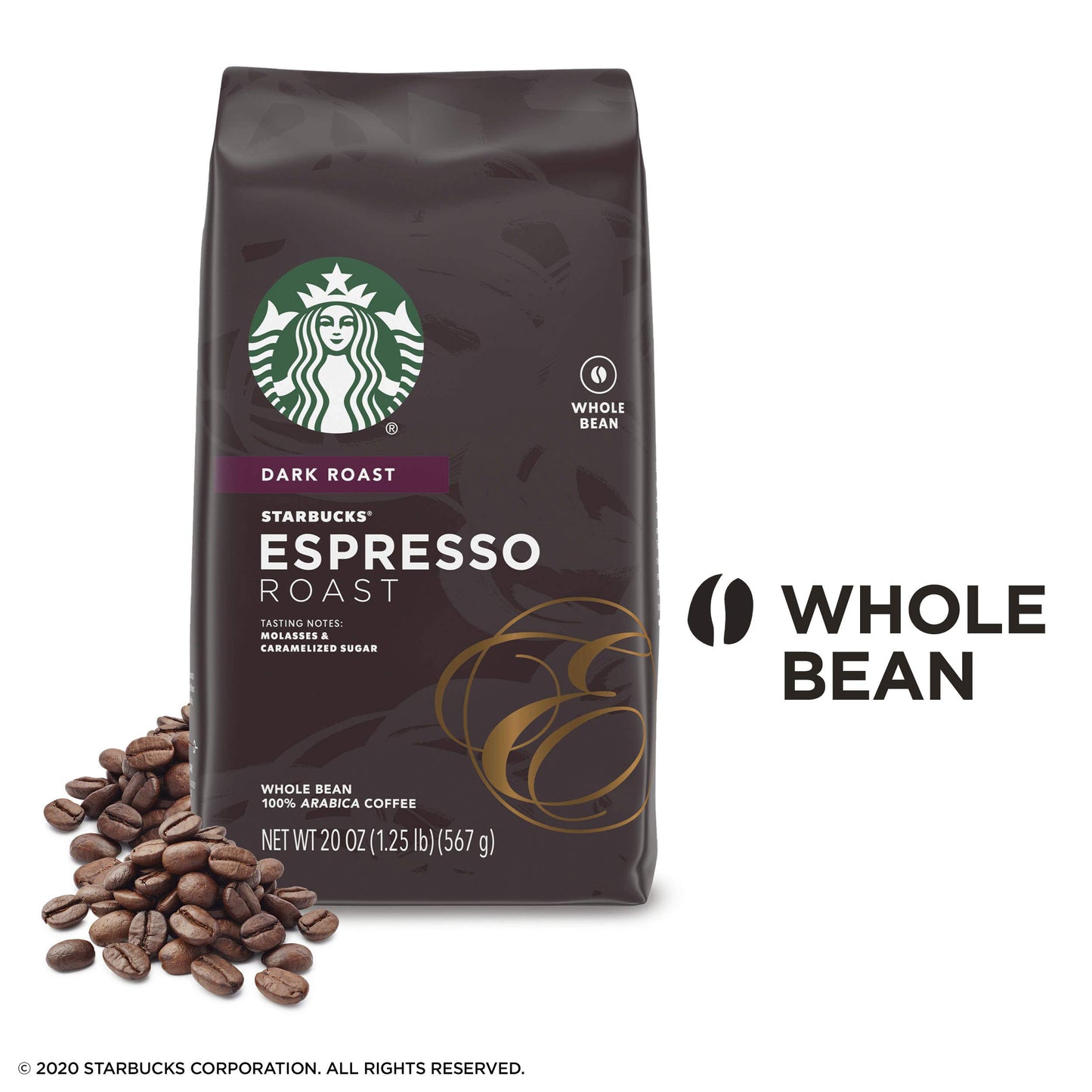 Starbucks Espresso Dark Roast Whole Bean Coffee, 20 Ounce (Pack of 1)