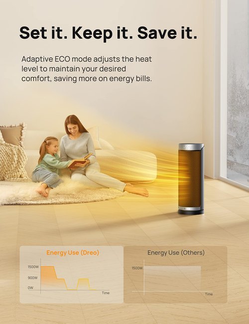 DREO Space Heater, 1500W PTC Ceramic Heaters for Indoor Use with Remote, 70° Oscillation, 1-12H Timer, Electric Heaters with Thermostat, Fast and Safe Portable Heater for Office, Bedroom, Large Room