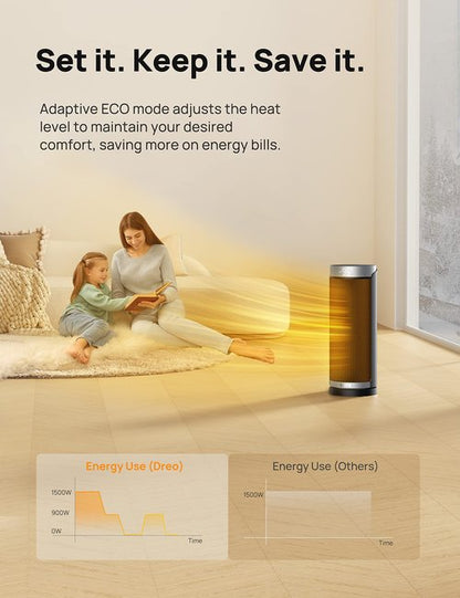 DREO Space Heater, 1500W PTC Ceramic Heaters for Indoor Use with Remote, 70° Oscillation, 1-12H Timer, Electric Heaters with Thermostat, Fast and Safe Portable Heater for Office, Bedroom, Large Room