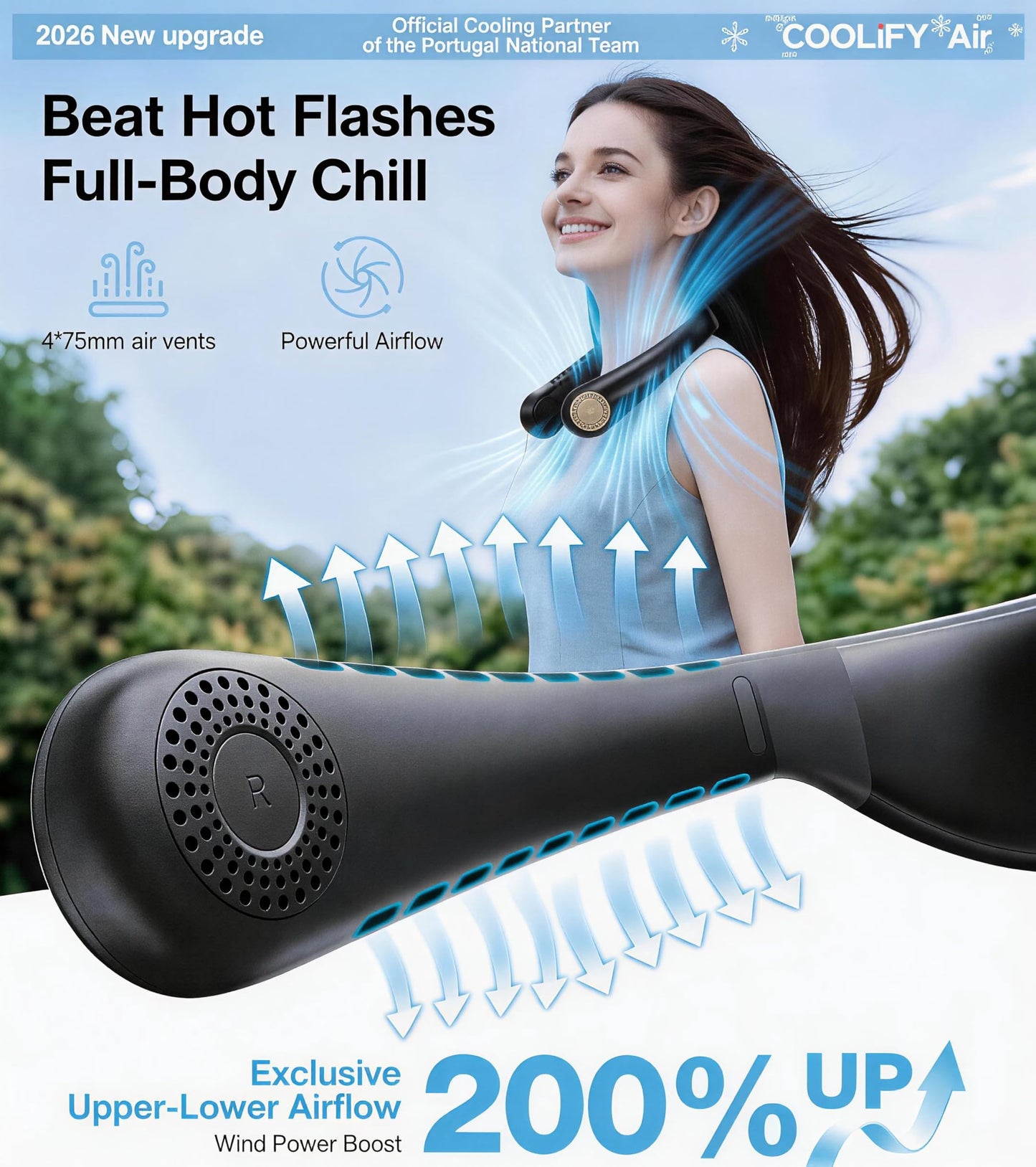 TORRAS COOLiFY Air 2026 Upgraded Neck Fan Air Conditioner, Dual-Airflow Pro Cooling, Ultra Light Portable Fan Rechargeable, Personal Cooling Fan Travel Essentials, Gift for Dad Husband Father, Black