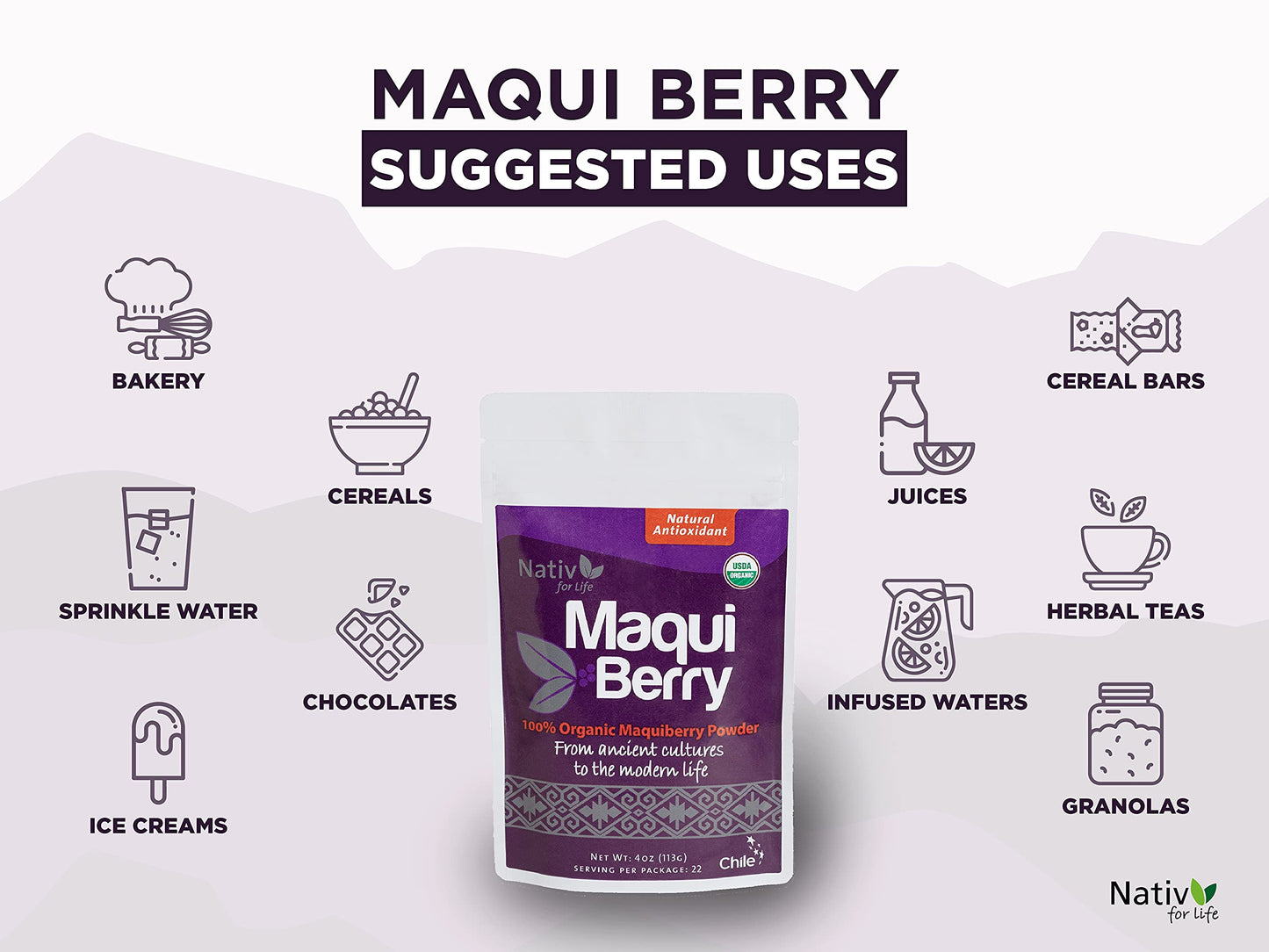 Nativforlife - Maqui Berry Powder, 4 Oz | 100% Maqui Powder, Superfood, Great Antioxidant, Made in Chile