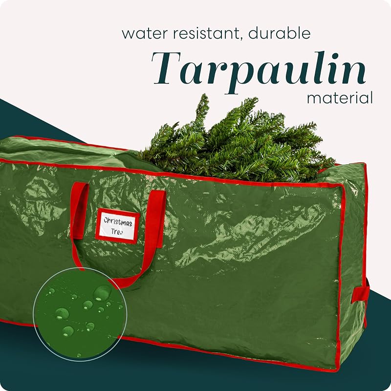 Christmas Tree Storage Bag for 9 ft - Durable Waterproof Tote with Dual Zippers & Handles (Green) - Includes Space for Accessories