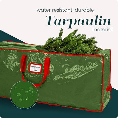 Christmas Tree Storage Bag for 9 ft - Durable Waterproof Tote with Dual Zippers & Handles (Green) - Includes Space for Accessories