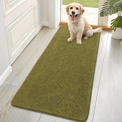 OLANLY Dog Door Mat for Muddy Paws 70x32, Absorbs Moisture and Dirt, Absorbent Non-Slip Washable Doormat, Quick Dry Chenille Mud Mat, Entry Indoor Entryway Carpet for Inside Floor, Willow Green