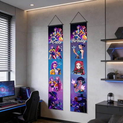 Demon Movie Hunters | 2-Piece Porch Sign Door Hanging Banner - Perfect for Birthday Party Decor
