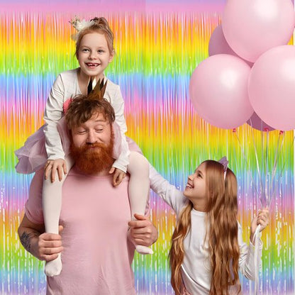 GREATRIL Gradient Pastel Foil Fringe Curtain - Colorful Backdrop Streamers for Kids' Parties | 2 Pack